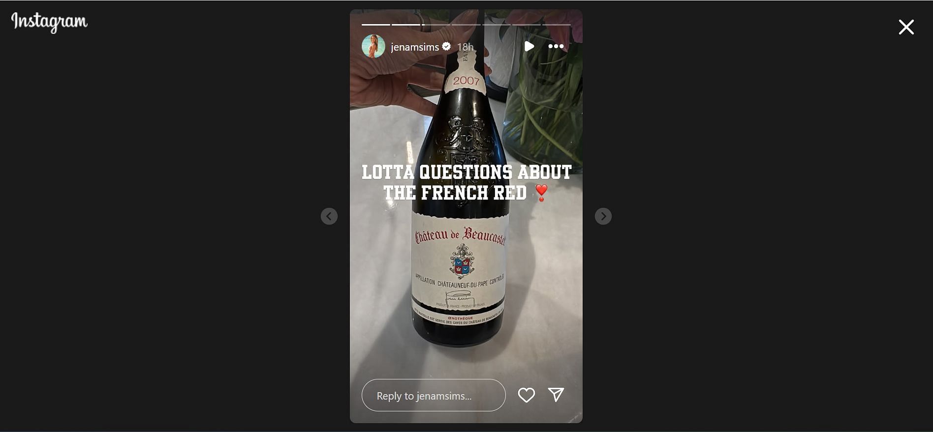 Jena Sims shows off her new wine (Image Credit: via IG @jenamsims)